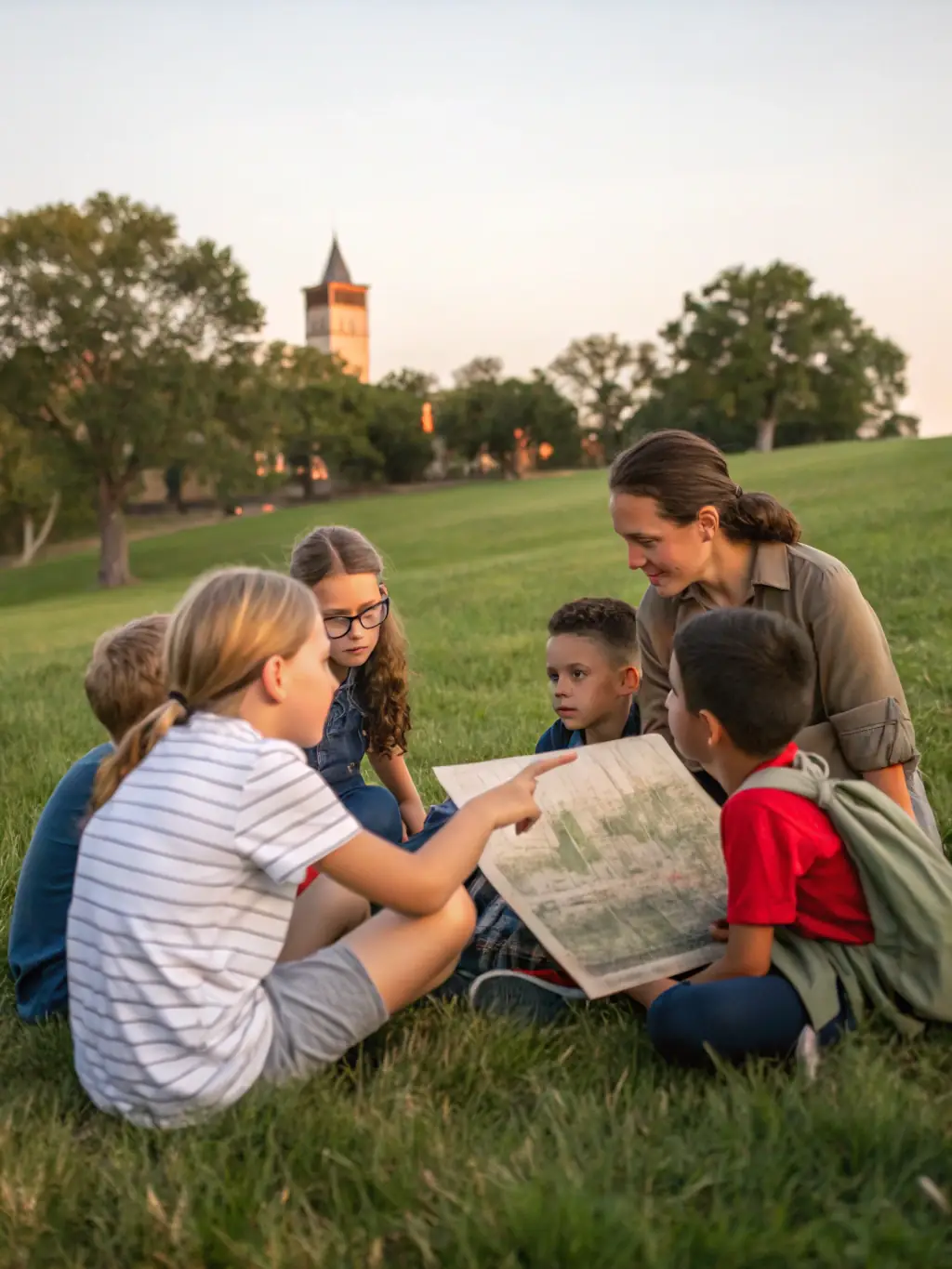 A photo of children learning about local history during an educational tour, emphasizing the importance of cultural heritage.