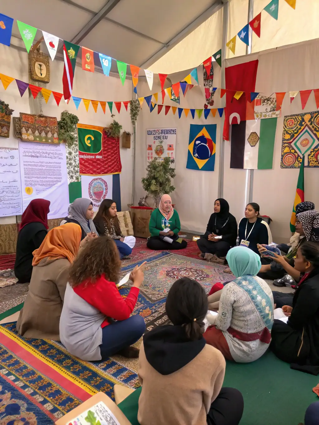 A vibrant photo of young people engaged in a cultural exchange program, sharing traditions, stories, and experiences, representing the value of exchange at FOYER YOUTH CLUB.